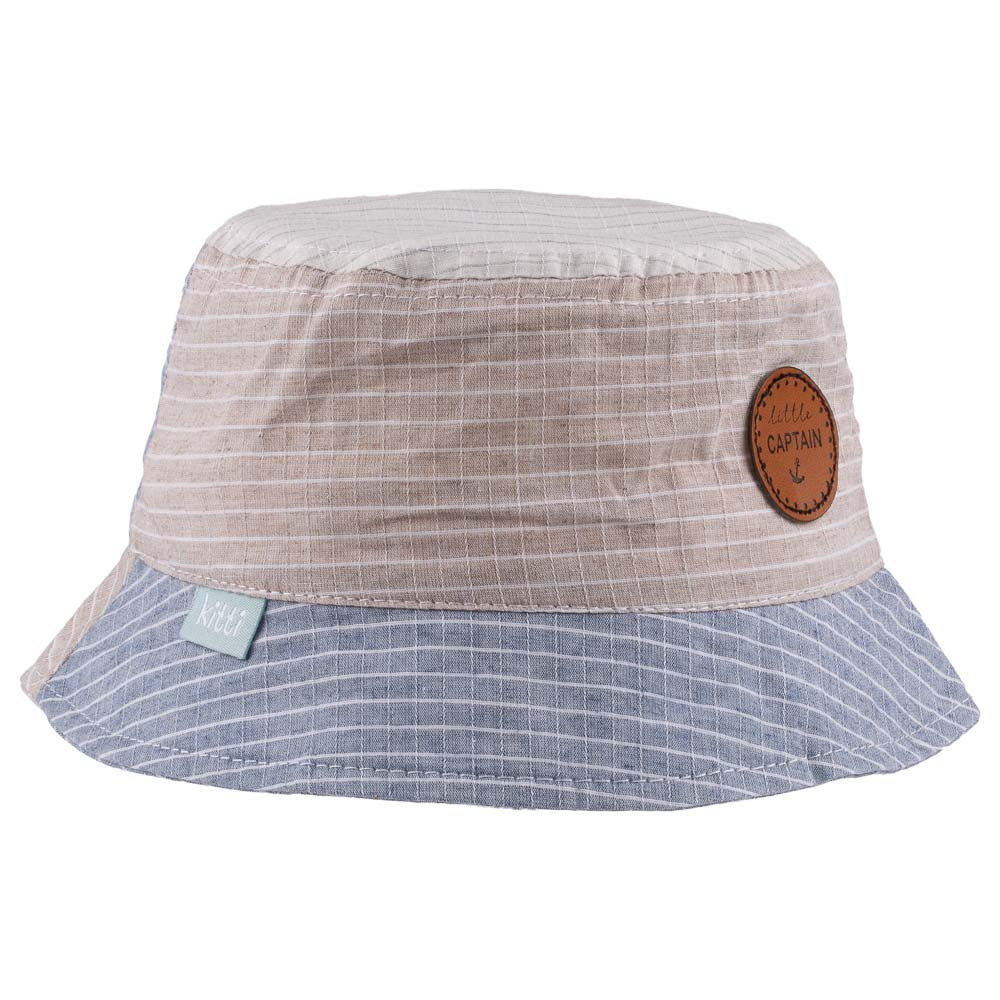 Checked Little Captain Badge Infant Fedora Hat in white, made from soft cotton and polyester blend, designed for ages 0-18 months.