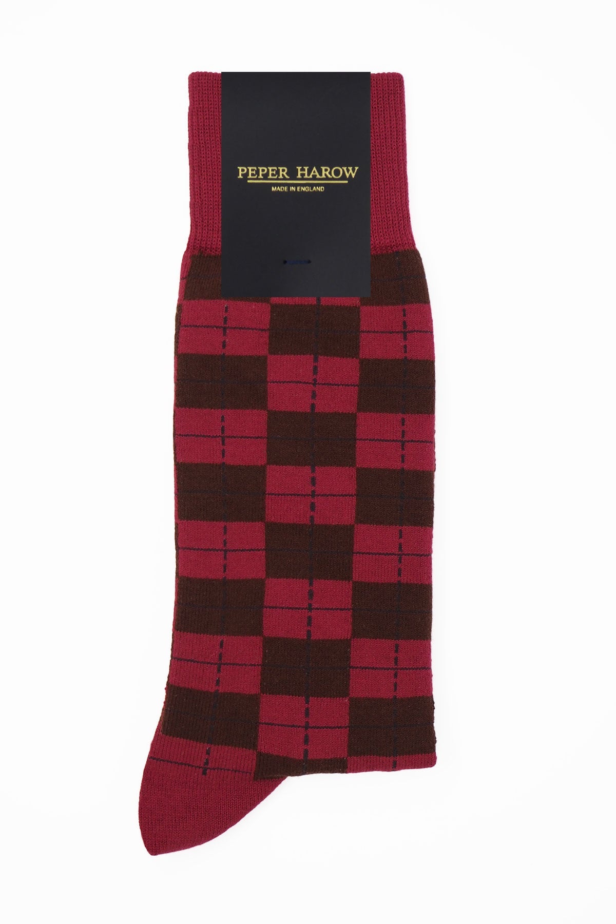 Burgundy Checkmate Men's luxury socks made from Supima cotton, featuring a seamless toe design for ultimate comfort and style.