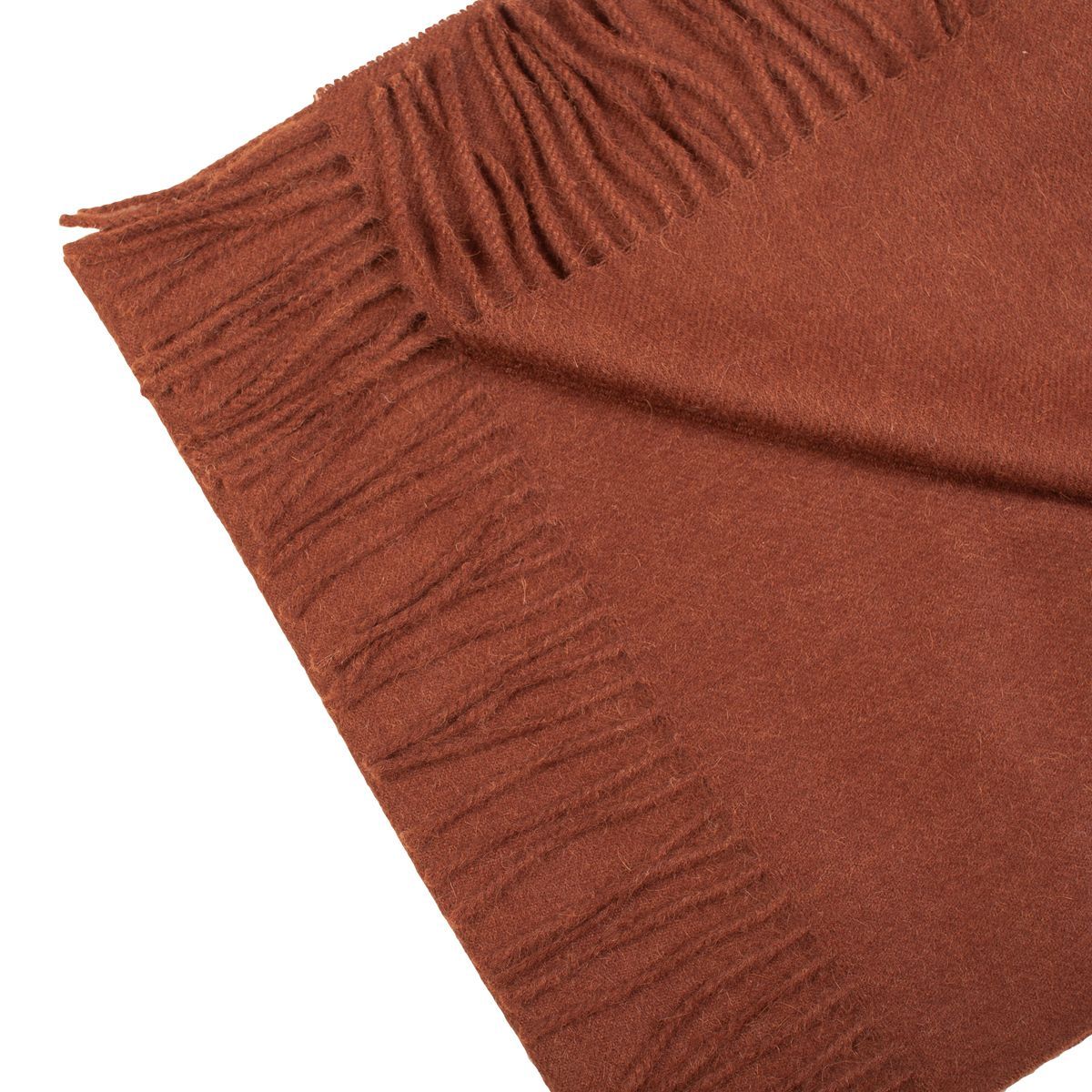 Luxurious chocolate alpaca wool scarf, handmade in Peru, showcasing its soft texture and elegant design.