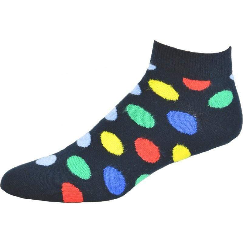 A pair of stylish low-cut polka dot socks in a vibrant color, showcasing their soft cotton fabric and comfortable fit, ideal for casual and formal footwear.