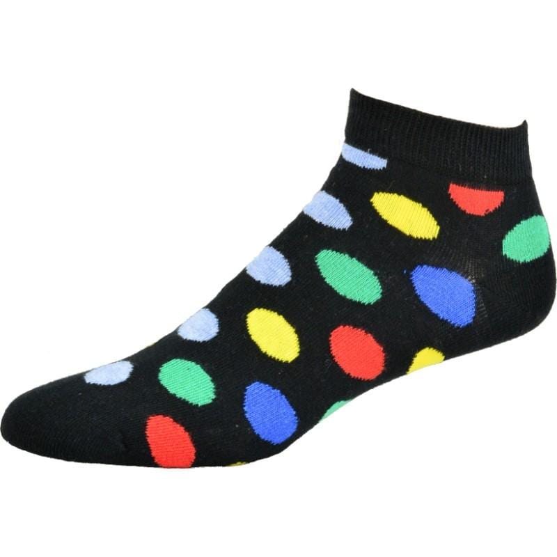 A pair of stylish low-cut polka dot socks in a vibrant color, showcasing their soft cotton fabric and comfortable fit, ideal for casual and formal footwear.