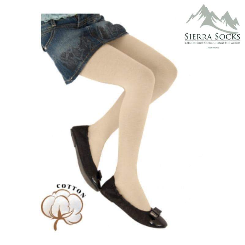 A pair of soft and stretchy combed cotton tights for girls, showcasing a variety of colors suitable for school uniforms, with a comfortable waistband and full footed design.