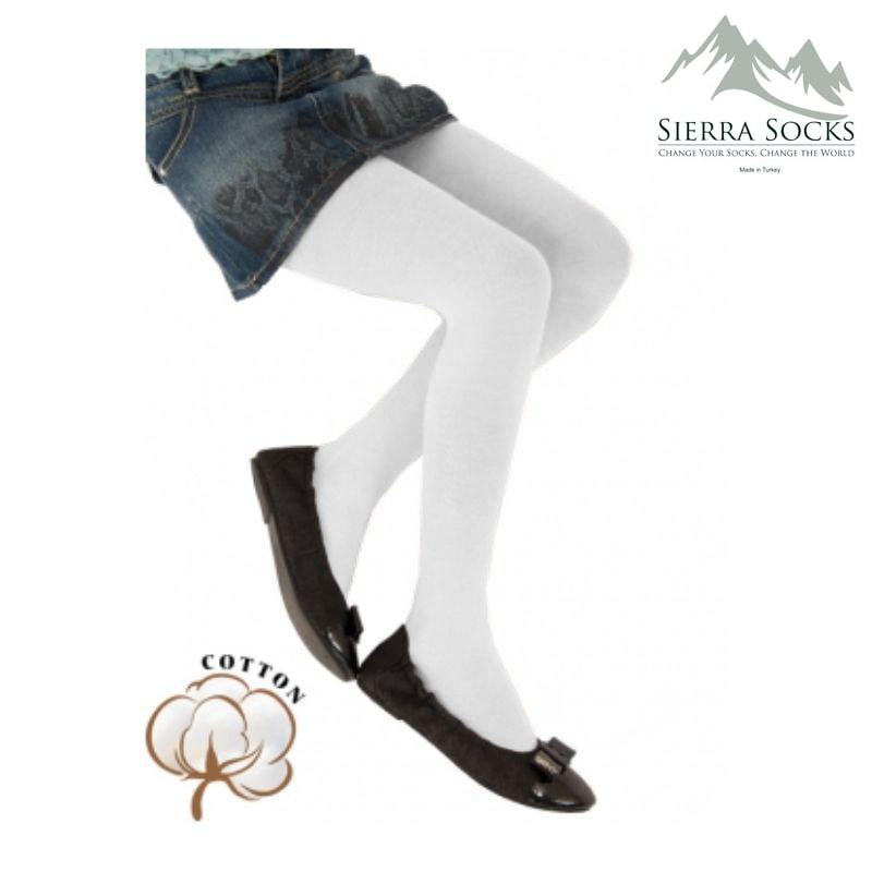 A pair of soft and stretchy combed cotton tights for girls, showcasing a variety of colors suitable for school uniforms, with a comfortable waistband and full footed design.