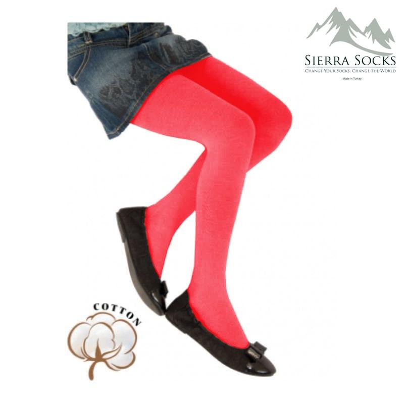 A pair of soft and stretchy combed cotton tights for girls, showcasing a variety of colors suitable for school uniforms, with a comfortable waistband and full footed design.