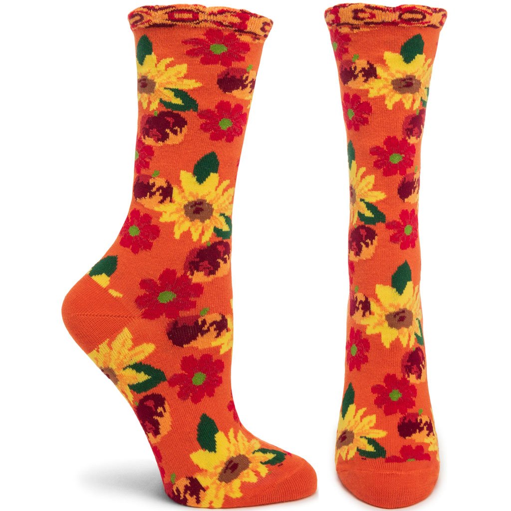 Petunia Pomme Soleil Sock featuring a floral and fruit design with scallop trim, made from high-quality cotton blend.