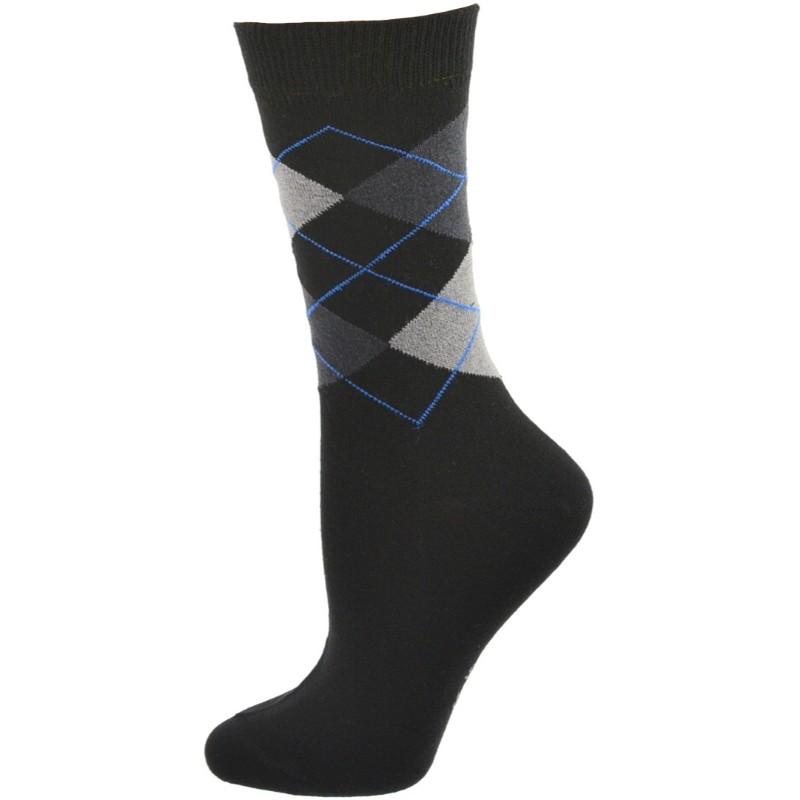 A pair of vibrant Cotton Argyle Crew Women's Socks featuring colorful argyle patterns, designed for comfort and style.