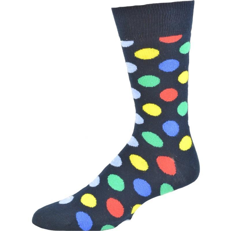 A pair of stylish Cotton Polka Dot Crew Socks featuring a playful polka dot pattern, made from soft combed cotton for comfort.