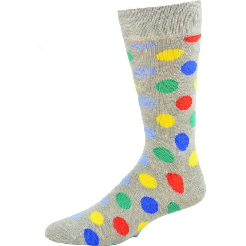 A pair of stylish Cotton Polka Dot Crew Socks featuring a playful polka dot pattern, made from soft combed cotton for comfort.