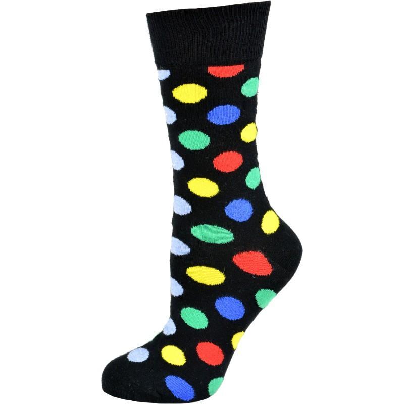 A pair of stylish Cotton Polka Dot Crew Socks featuring a playful polka dot pattern, made from soft combed cotton for comfort.