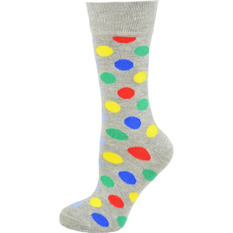 A pair of stylish Cotton Polka Dot Crew Socks featuring a playful polka dot pattern, made from soft combed cotton for comfort.