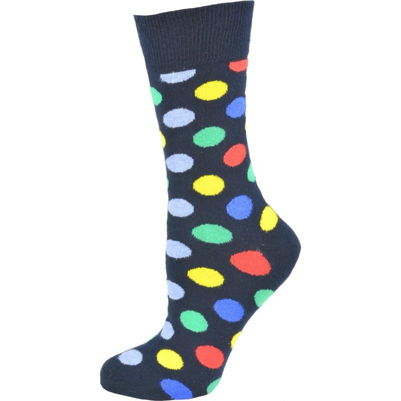 A pair of stylish Cotton Polka Dot Crew Socks featuring a playful polka dot pattern, made from soft combed cotton for comfort.