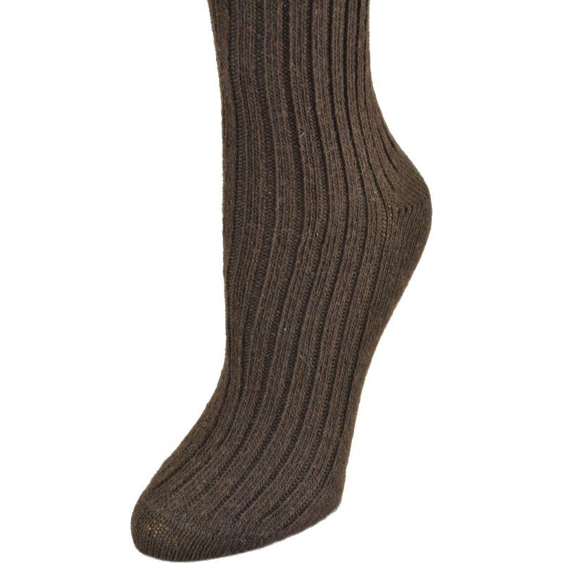 A pair of soft, warm cotton and wool blend crew socks for women, showcasing their cozy texture and smooth toe seam.