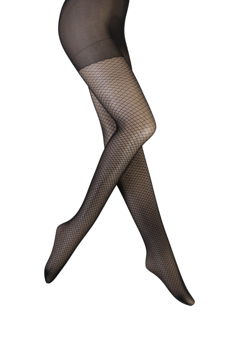 A pair of stylish DIAMOND black fishnet tights for women, showcasing a unique fishnet pattern and soft texture.