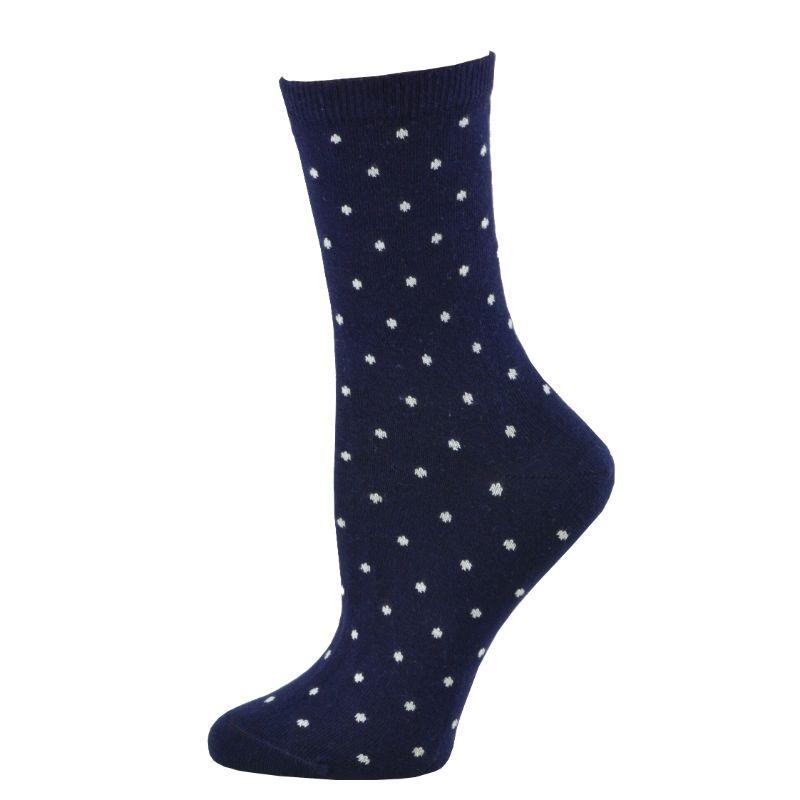 A pair of elegant mid-calf cotton socks featuring a stylish dot pattern, showcasing their soft texture and comfortable cuff design.