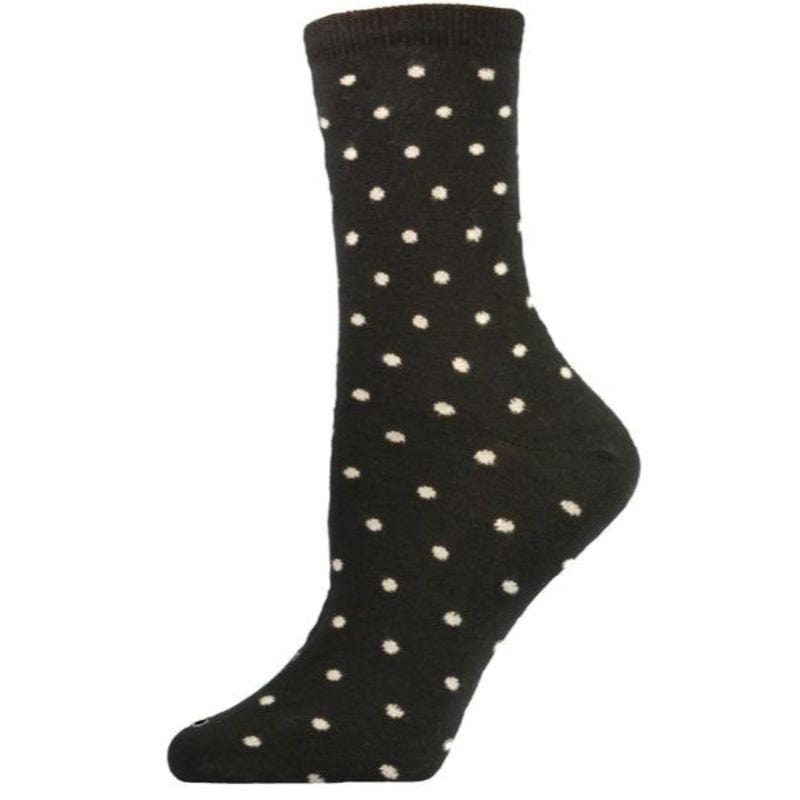 A pair of elegant mid-calf cotton socks featuring a stylish dot pattern, showcasing their soft texture and comfortable cuff design.