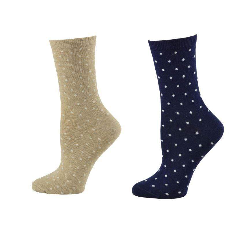 A pair of elegant mid-calf cotton socks featuring a stylish dot pattern, showcasing their soft texture and comfortable cuff design.