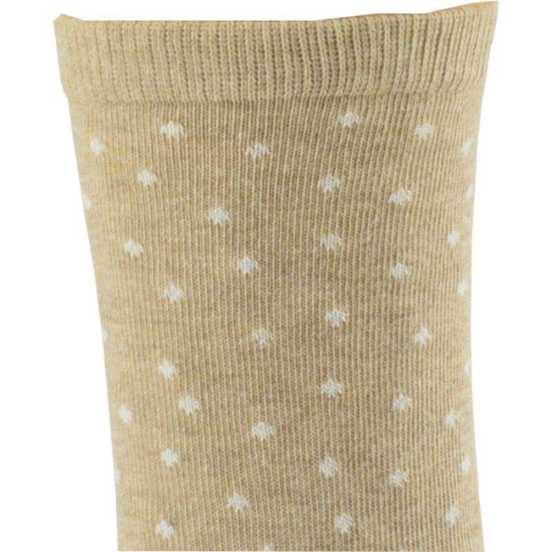 A pair of elegant mid-calf cotton socks featuring a stylish dot pattern, showcasing their soft texture and comfortable cuff design.