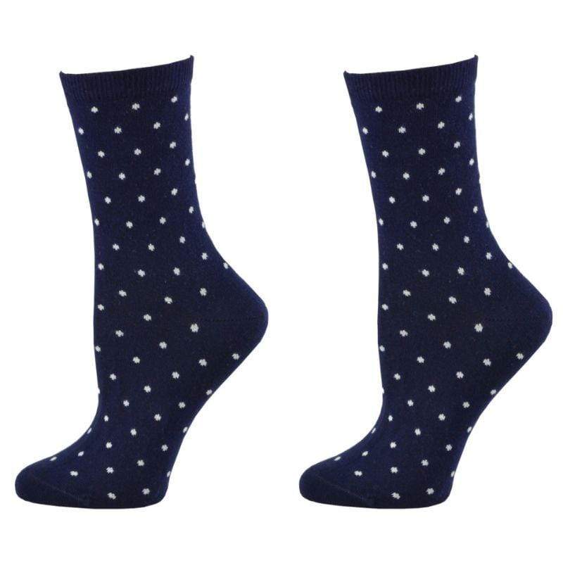 A pair of elegant mid-calf cotton socks featuring a stylish dot pattern, showcasing their soft texture and comfortable cuff design.