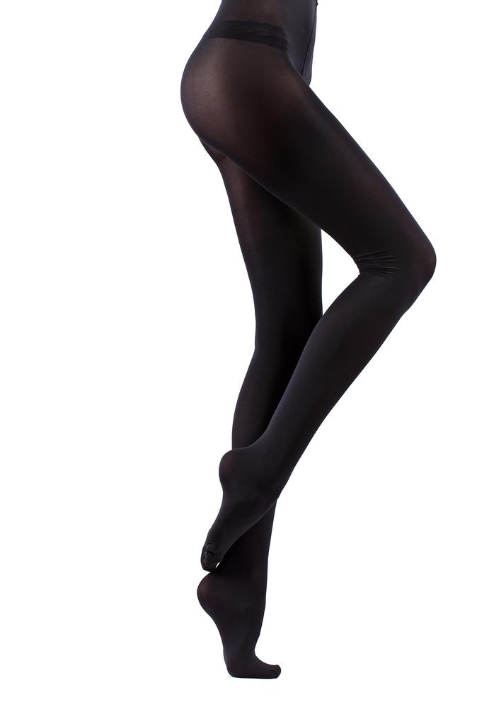 ECOCARE black 3D 70DEN recycled women's tights displayed on a neutral background, showcasing their sleek design and eco-friendly fabric.