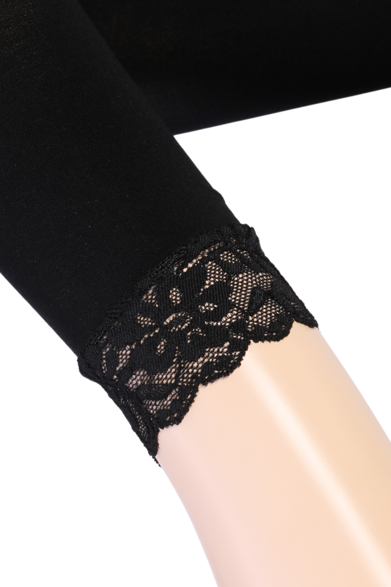 EGLE black leggings for women featuring a delicate black lace trim, perfect for yoga and casual wear.