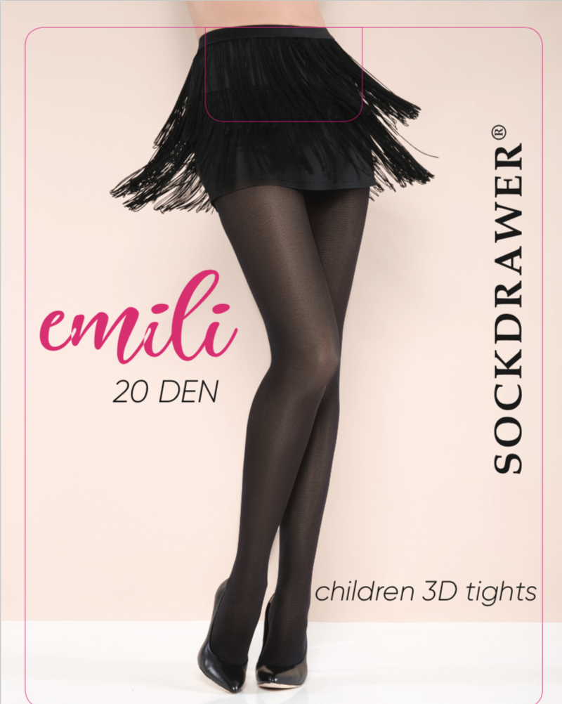 EMILI 20 DEN black tights for girls, showcasing a sheer finish and durable fabric, perfect for stylish and active young girls.