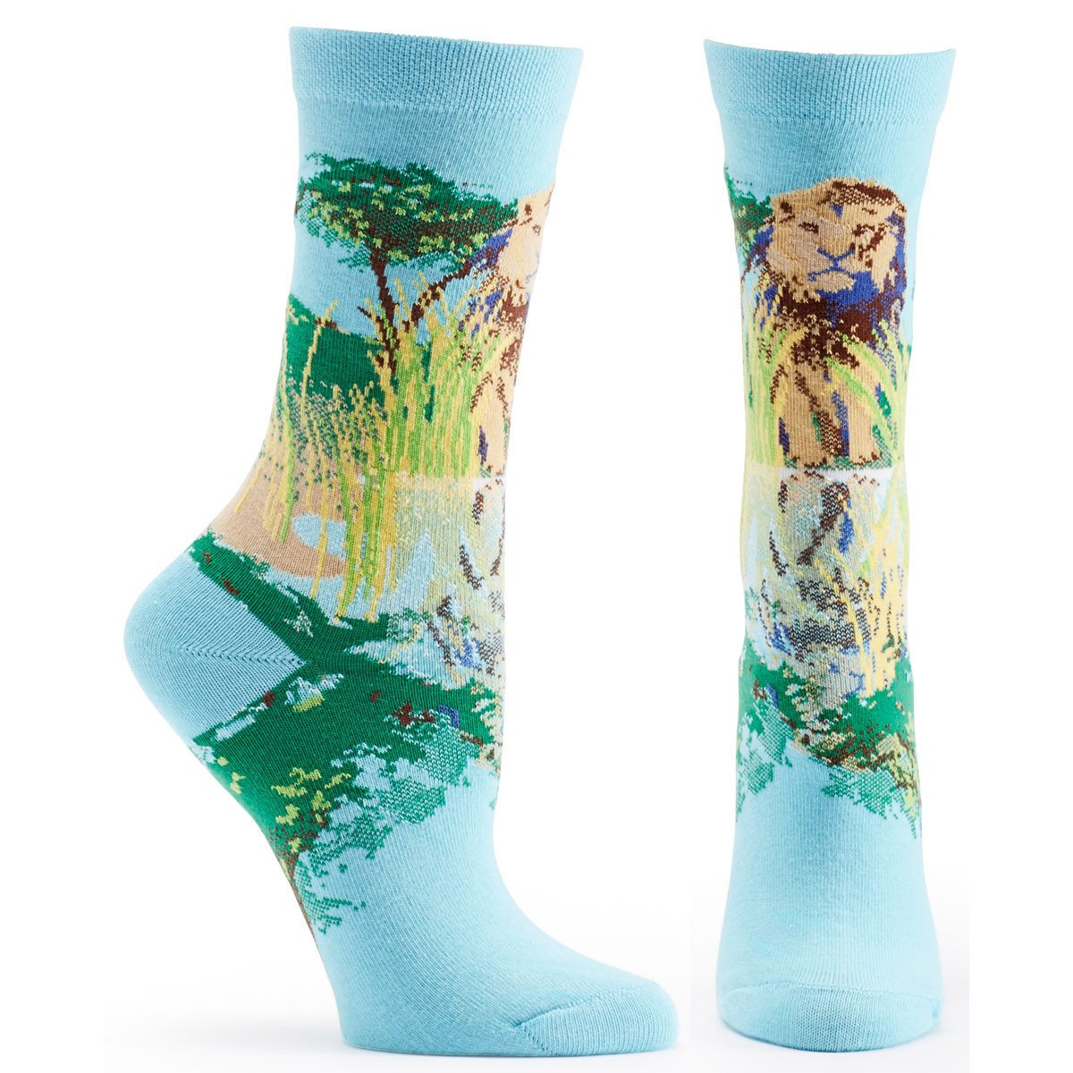 Colorful Lion Sock featuring a vibrant lion design, made from Fair Trade cotton, showcasing commitment to wildlife conservation.