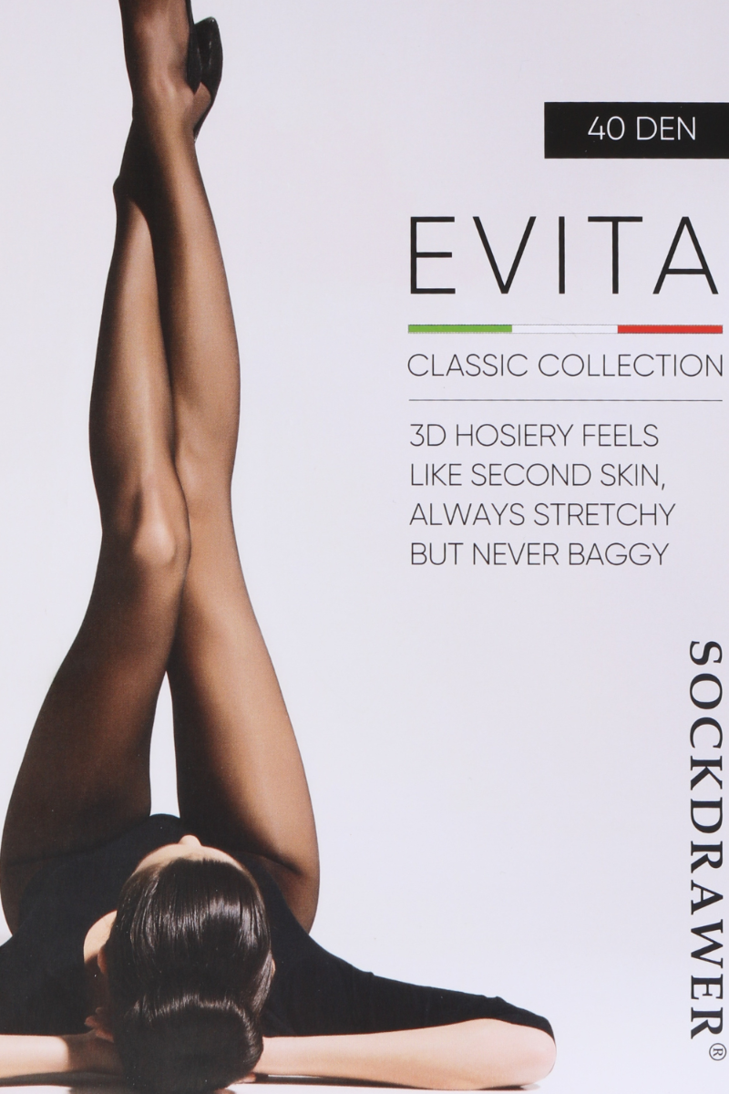 A pair of EVITA 40DEN 3D beige tights displayed elegantly, showcasing their sheer fabric and durable design.