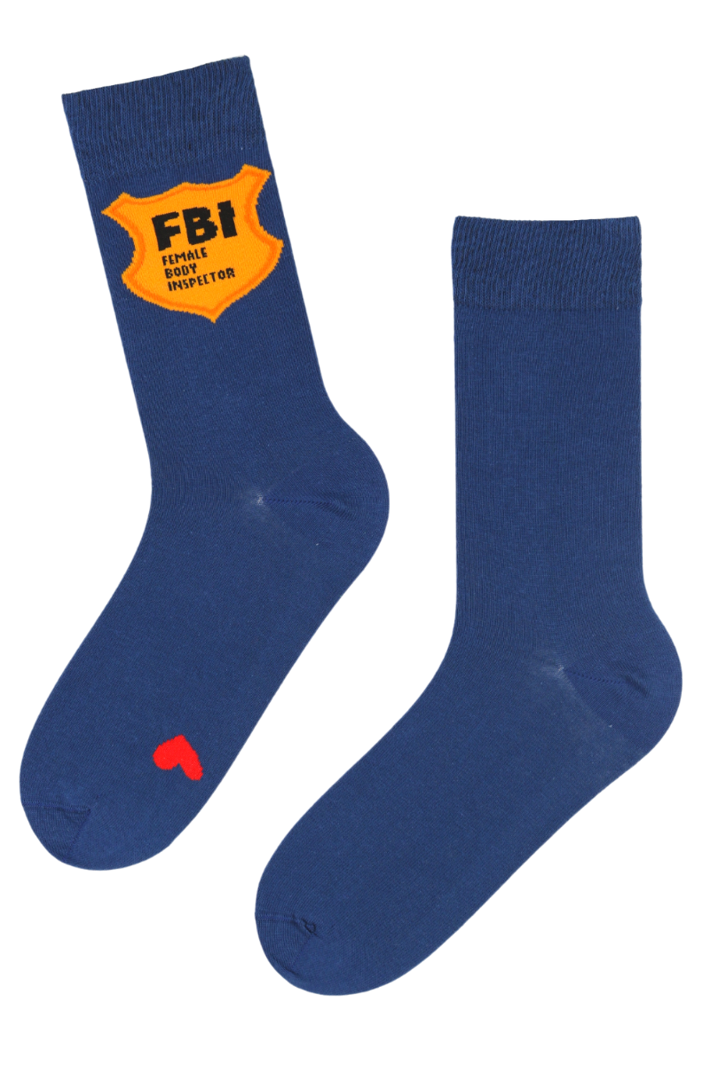 FBI blue cotton socks for men featuring a humorous design, perfect for bachelor parties.