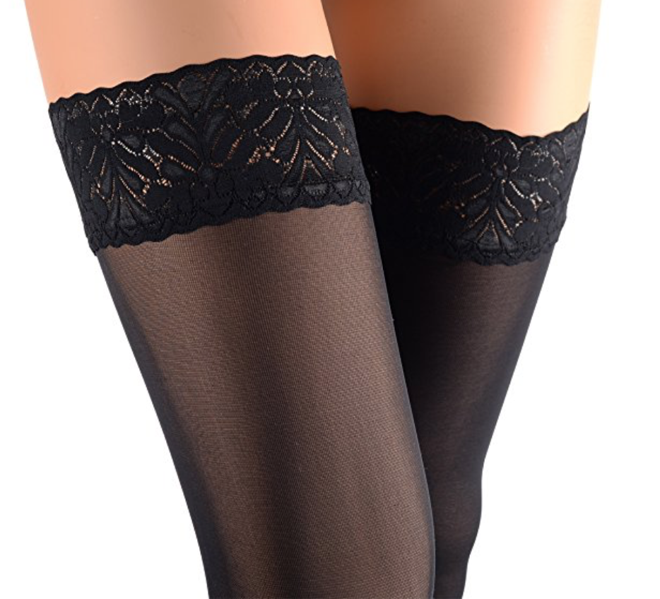 FIONA 60 DEN black hold ups featuring elegant silicone lace detailing, perfect for stylish women.