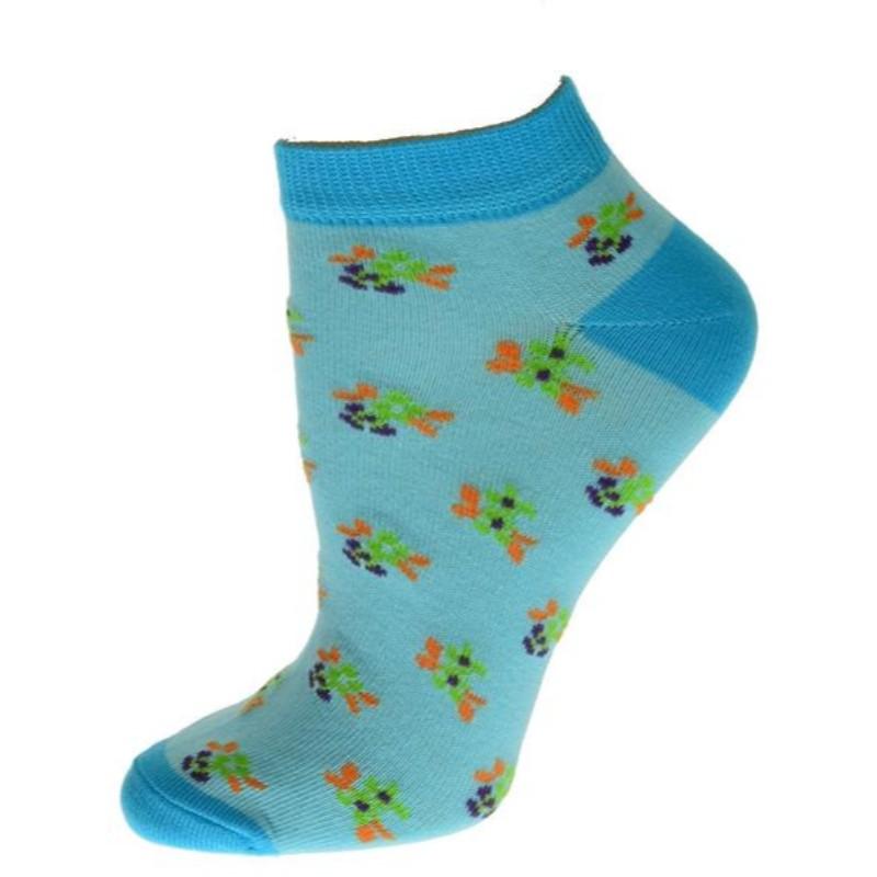 A pair of Floral Pattern Ankle Low Cut Cotton Socks featuring vibrant floral designs on a soft cotton blend fabric.