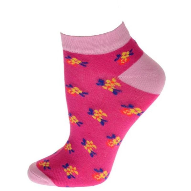 A pair of Floral Pattern Ankle Low Cut Cotton Socks featuring vibrant floral designs on a soft cotton blend fabric.