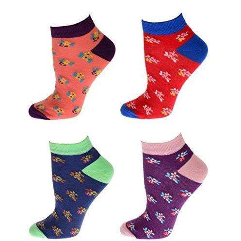 A pair of Floral Pattern Ankle Low Cut Cotton Socks featuring vibrant floral designs on a soft cotton blend fabric.