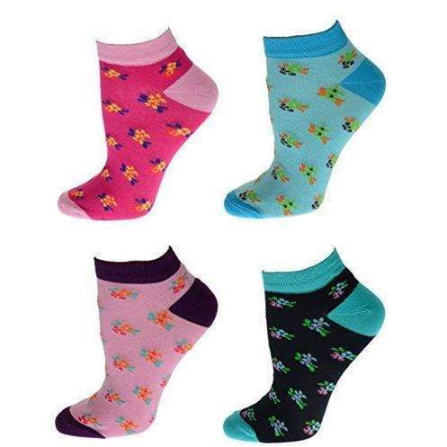 A pair of Floral Pattern Ankle Low Cut Cotton Socks featuring vibrant floral designs on a soft cotton blend fabric.