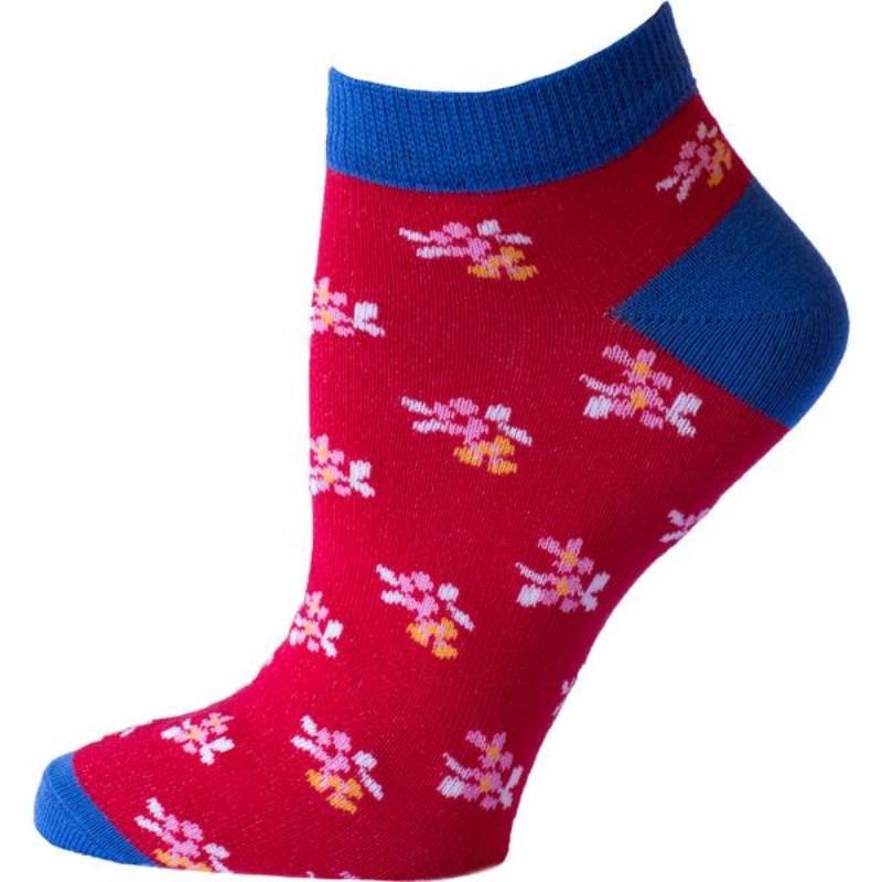 A pair of Floral Pattern Ankle Low Cut Cotton Socks featuring vibrant floral designs on a soft cotton blend fabric.