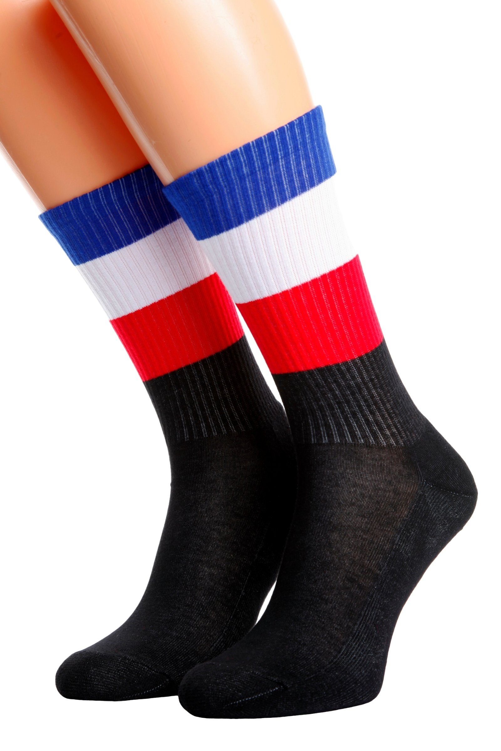 FRANCE flag socks featuring a ribbed knit design, black color, and 'FRANCE' written on the sole, suitable for men and women.