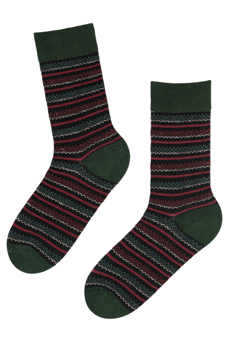 FROSTY striped cotton socks featuring a vibrant green and dark purple striped pattern, suitable for both men and women.