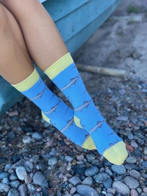 Light blue GARFISH cotton socks made from soft and breathable fabric, featuring a comfortable fit for everyday wear.