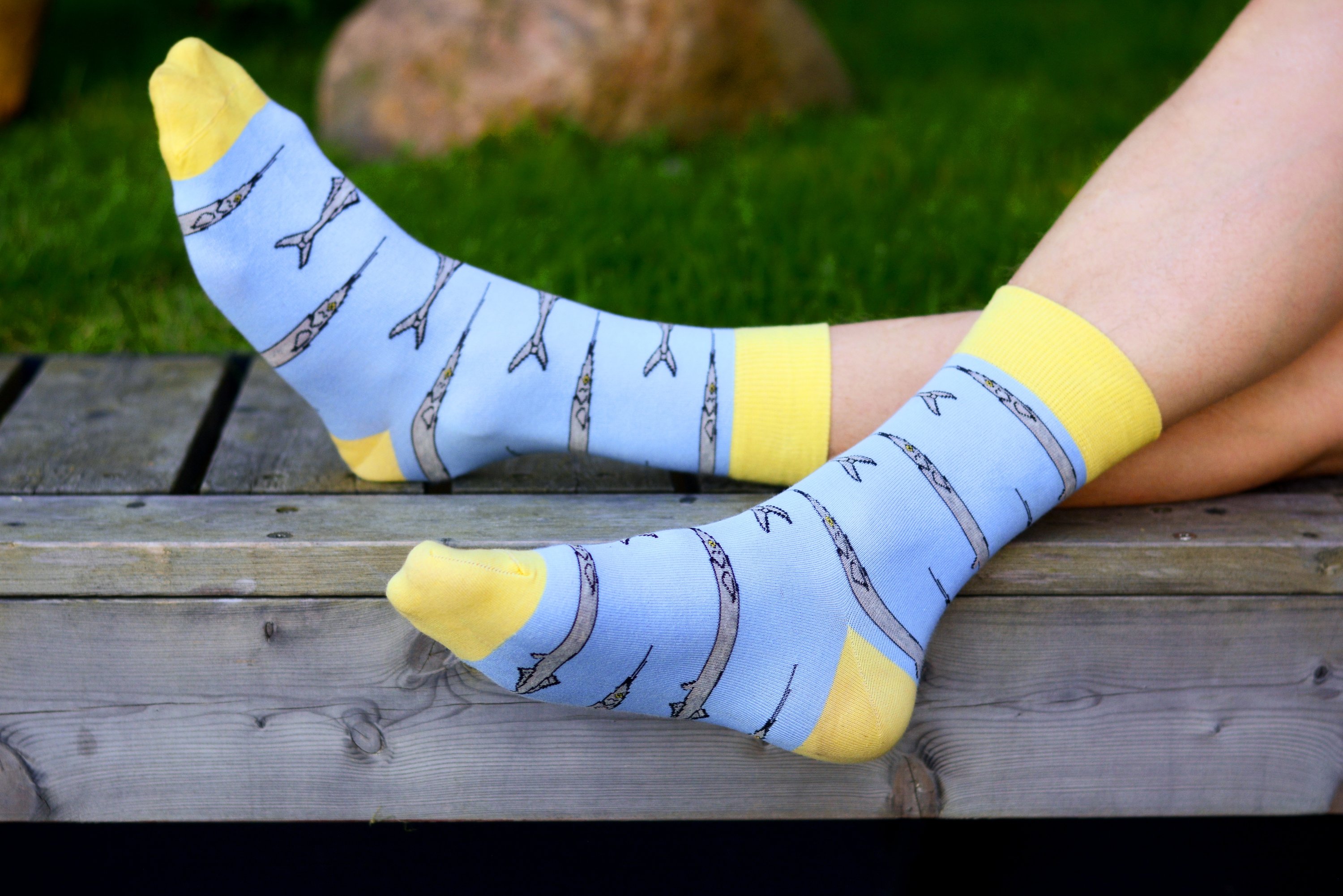 Light blue GARFISH cotton socks made from soft and breathable fabric, featuring a comfortable fit for everyday wear.