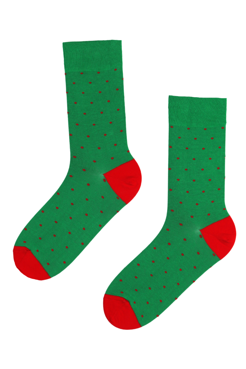 GORDON green cotton socks for men featuring a red dot pattern, made from a soft cotton blend for comfort and durability.