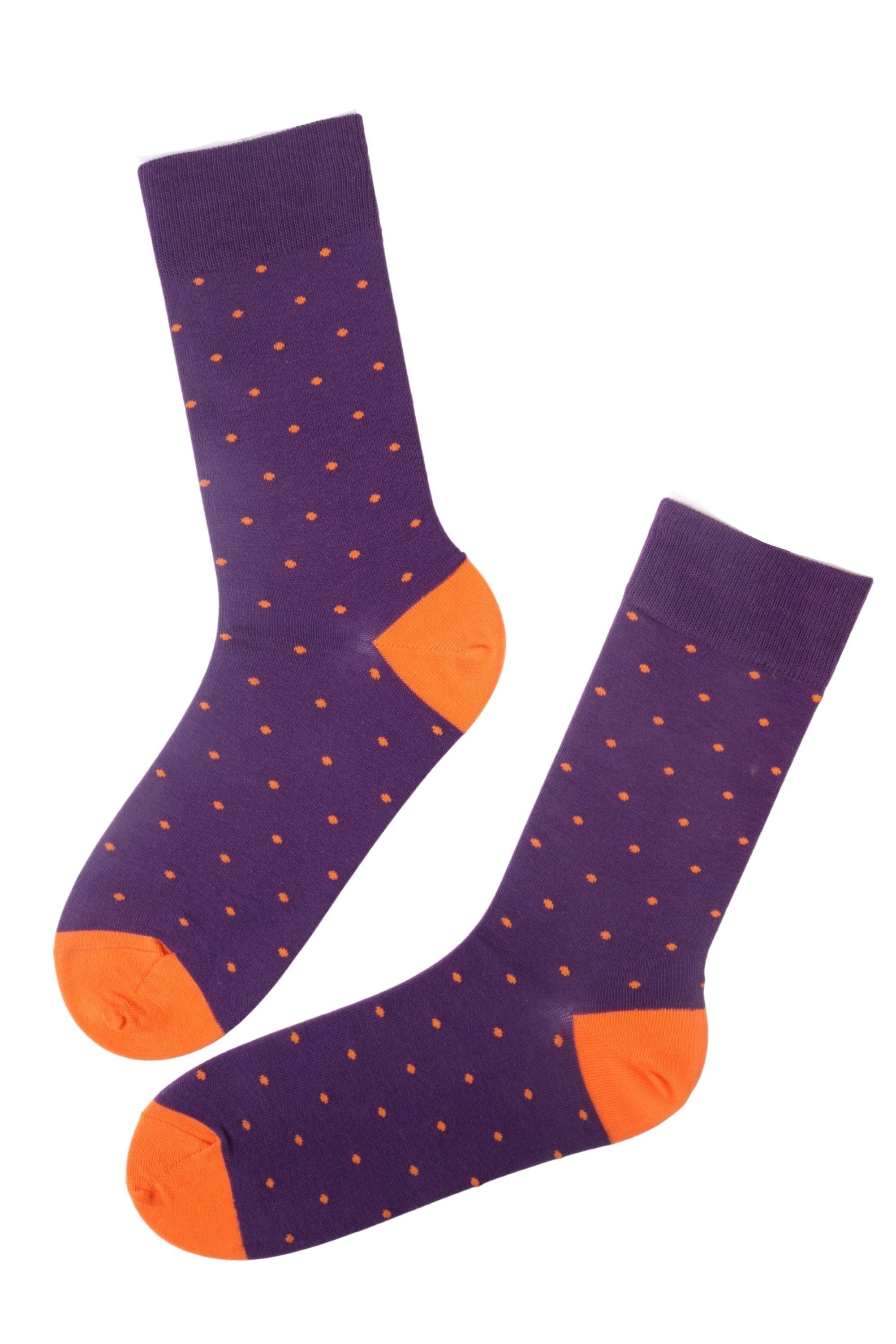 GORDON purple cotton socks for men with orange dotted pattern, showcasing vibrant color and comfortable fit.