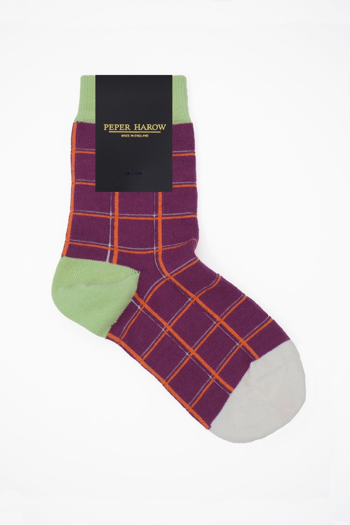 A pair of vibrant purple Grid Women's Socks featuring a stylish grid pattern, made from luxurious Supima cotton.