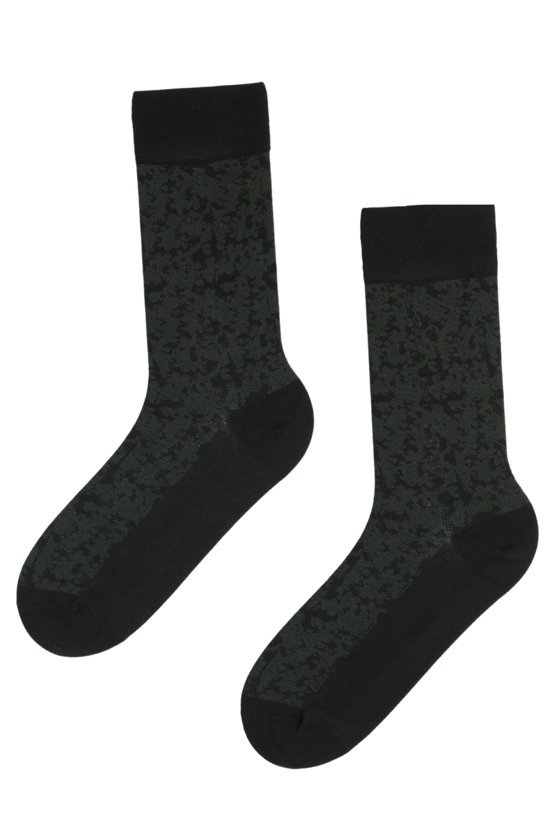 A pair of handsome dark green patterned viscose socks for men, showcasing a stylish design suitable for formal and casual wear.