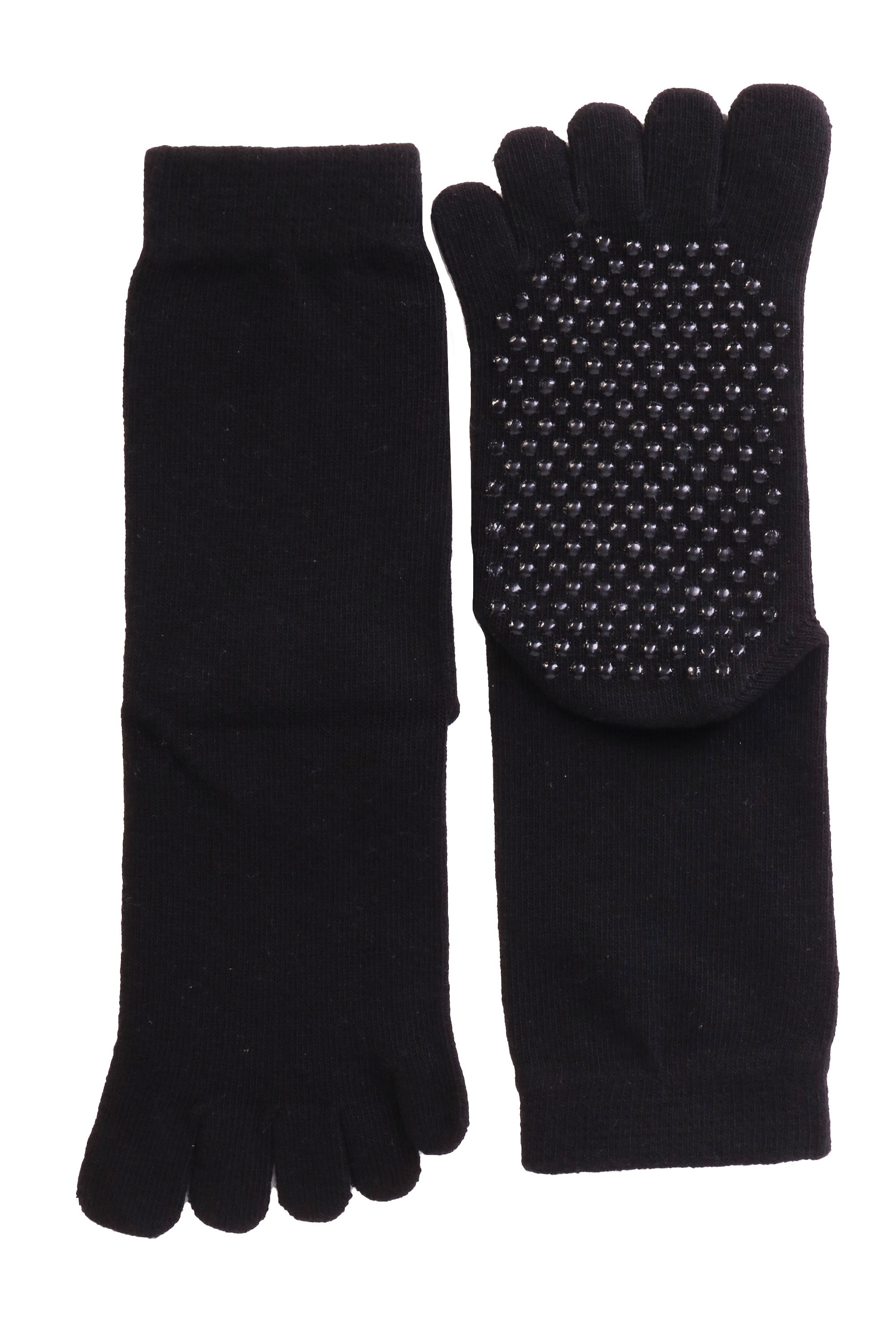 JOHNNY toe socks featuring anti-slip soles in black, designed for comfort and stability for both men and women.