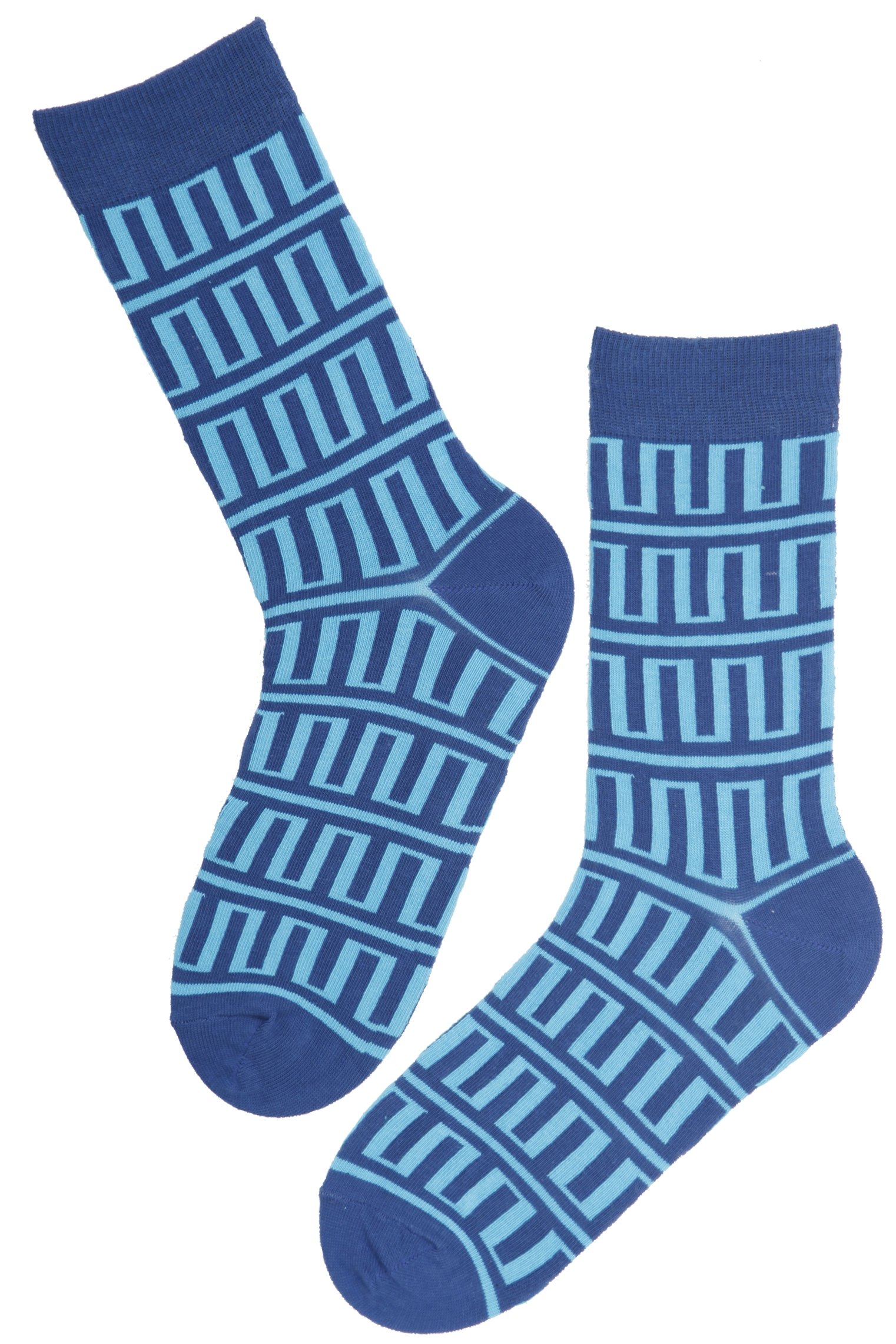 A pair of JOONAS men's cotton socks featuring a fun blue pattern, showcasing their soft texture and stylish design.