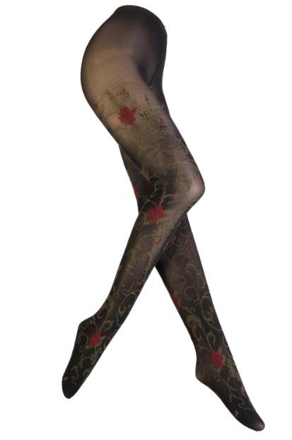 KARIN 60DEN tights featuring a delicate floral rose pattern in black, showcasing elegance and style for women.