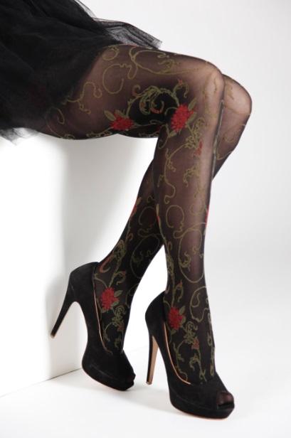 KARIN 60DEN tights featuring a delicate floral rose pattern in black, showcasing elegance and style for women.