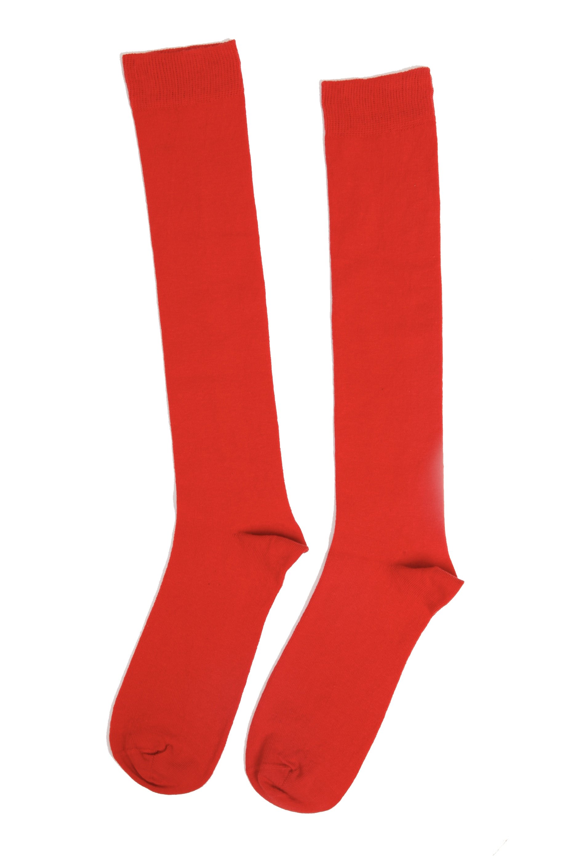 KRISS red cotton knee high socks for children, featuring a soft and stretchy design suitable for dance and everyday wear.