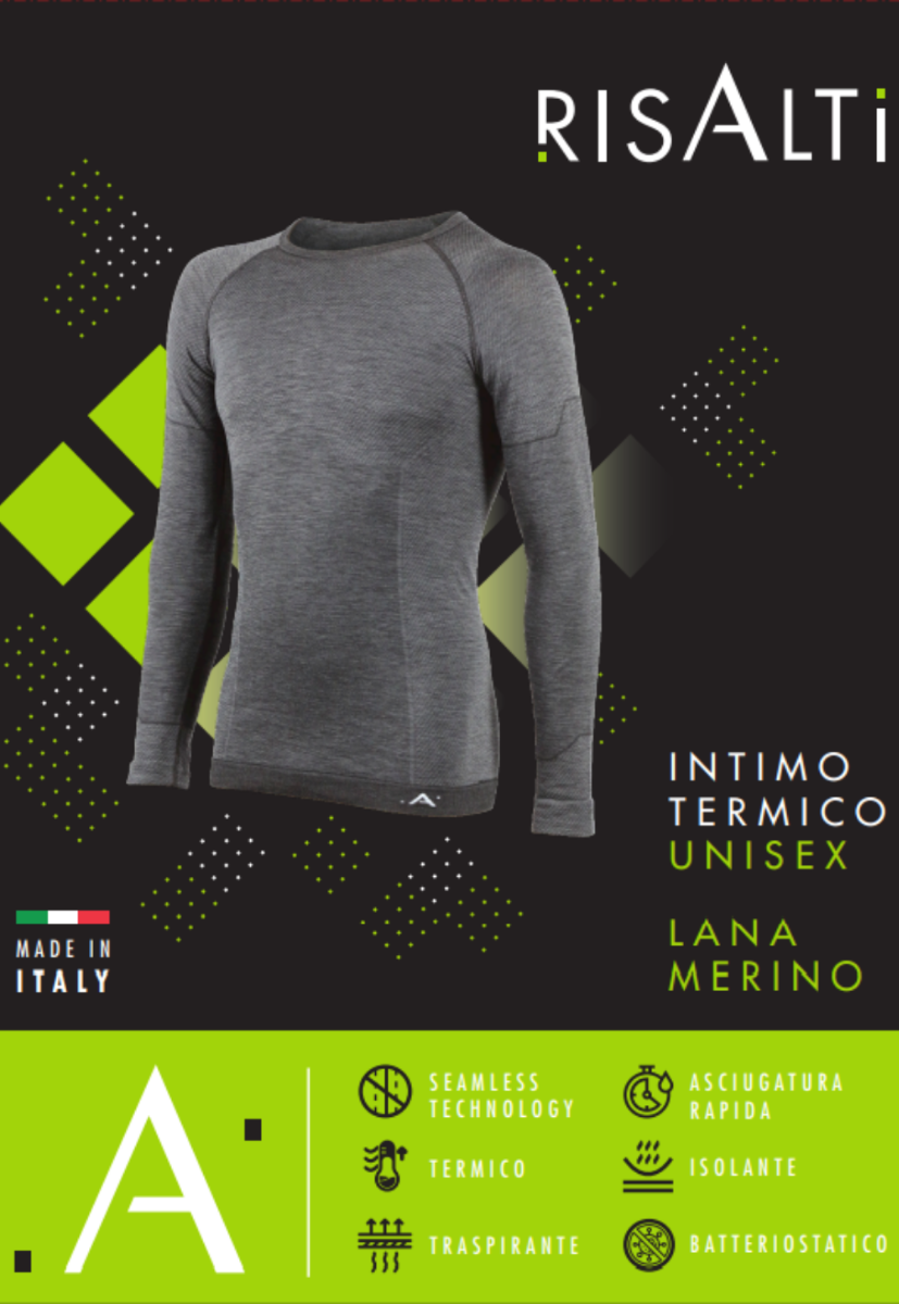 LANA grey unisex merino wool thermal blouse, showcasing its soft texture and seamless design, ideal for cold weather.