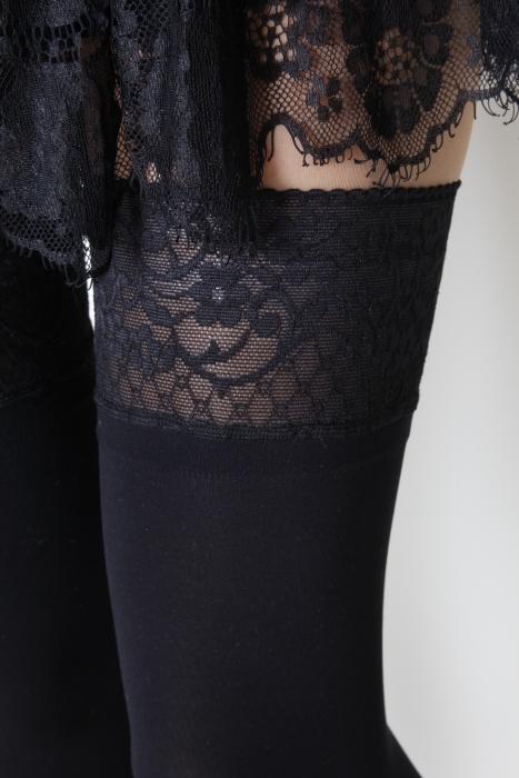 LIZA 40DEN black hold-ups featuring a stylish lacy edge and silicone band for secure fit.