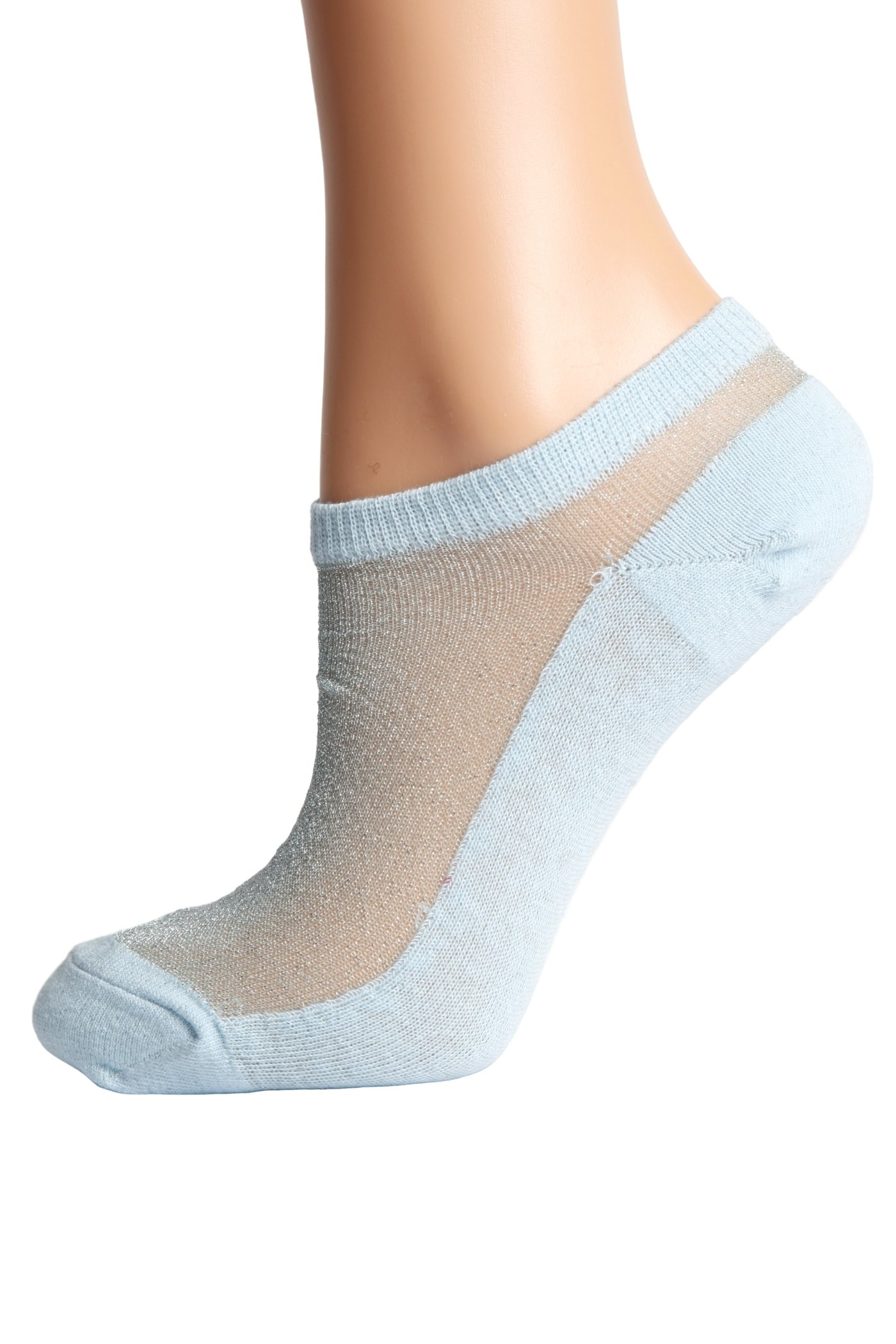 LUCINA light blue glittery socks for women, featuring a shiny lurex design and a comfortable low-cut style.